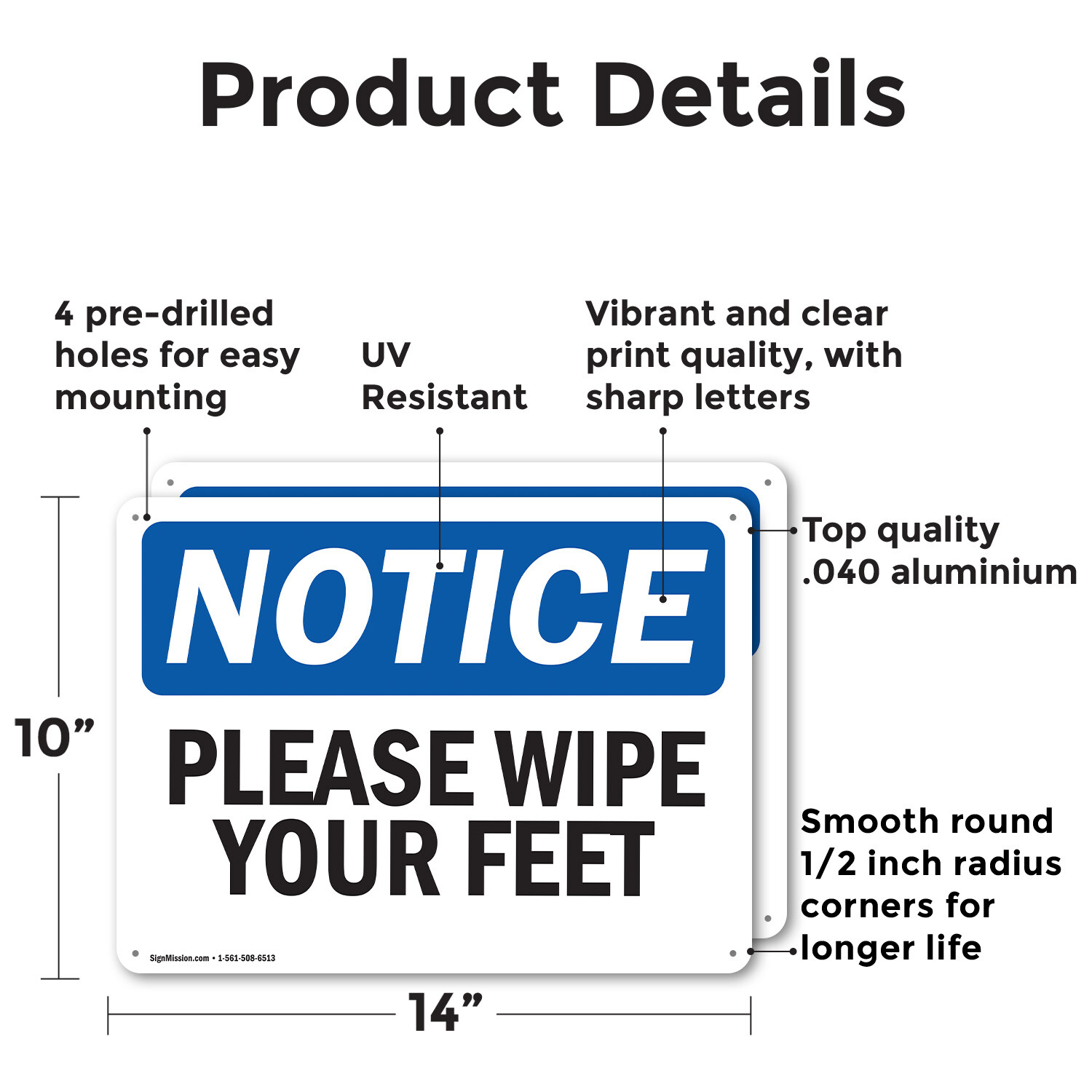 (2 Pack) Please Wipe Your Feet OSHA Notice Sign Decal Metal Plastic