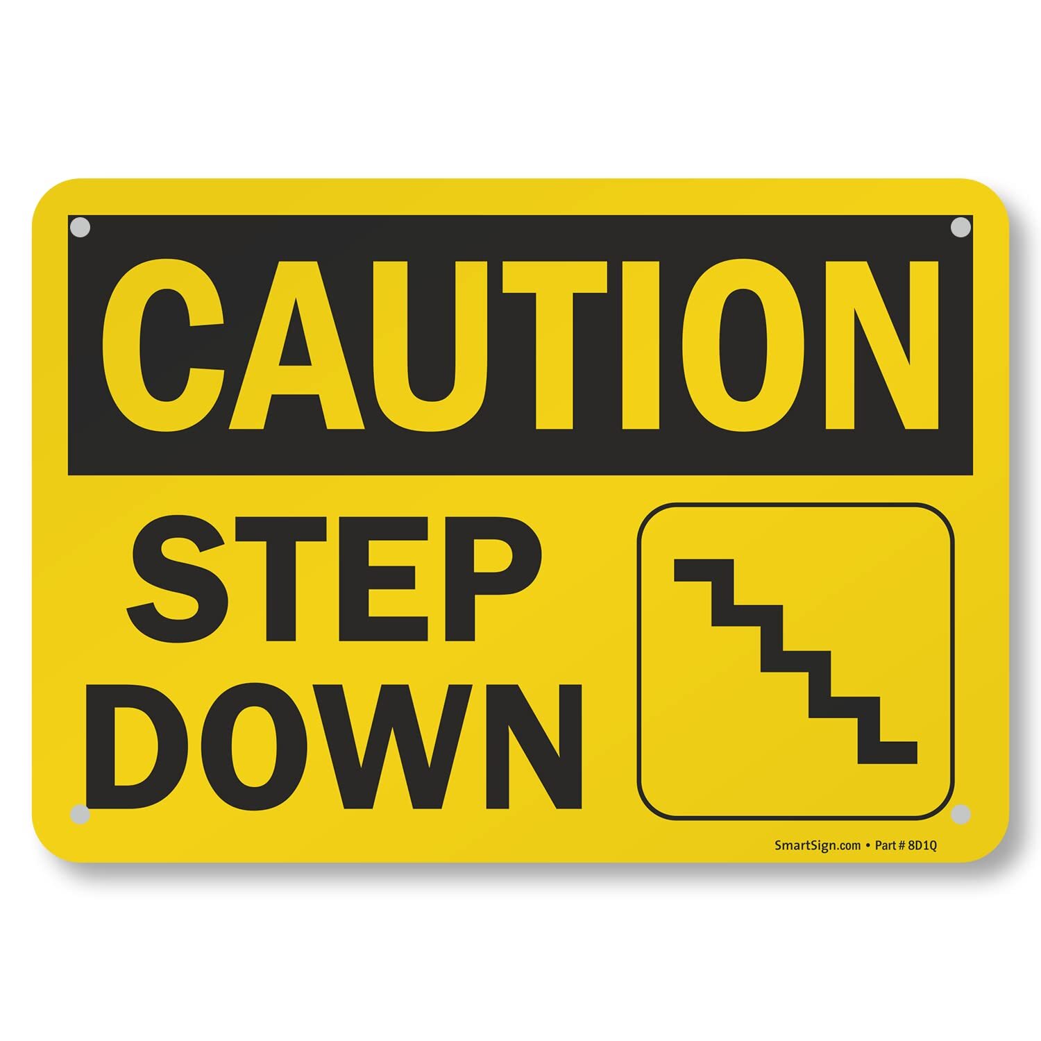 7×10 inch Caution Step Down Aluminum Sign for Stair Ledge Floor Safety