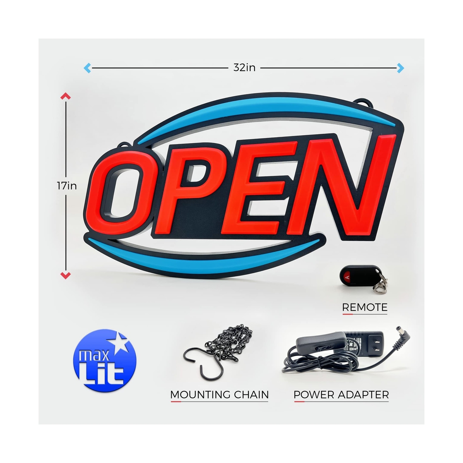 32 » X 17 » New Jumbo ULTRA BRIGHT LED Open Sign — Remote Controlled ̵