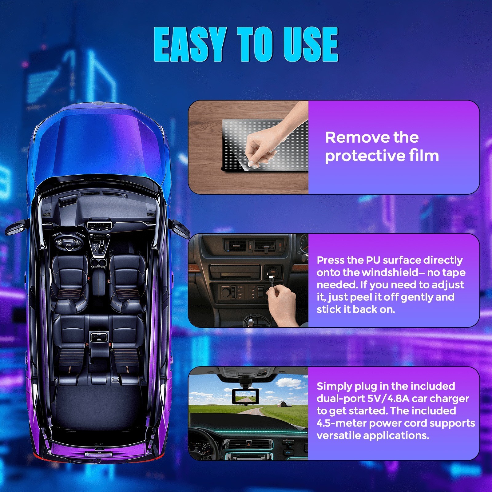 Programmable LED Car Sign Bluetooth APP Control Scrolling Display For Car Decor