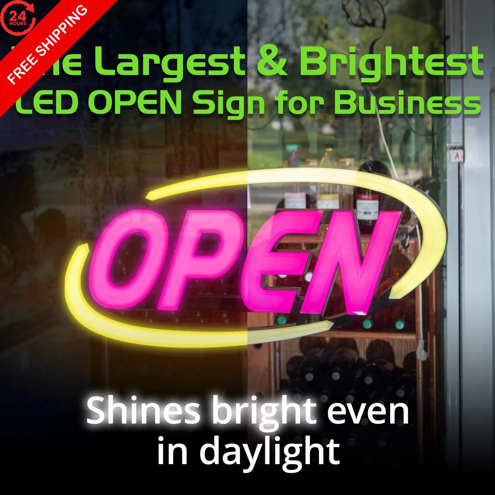 Green Light Innovations Super-Bright LED Open Sign for 15&Prime; x 32&Prime;, Multi Color