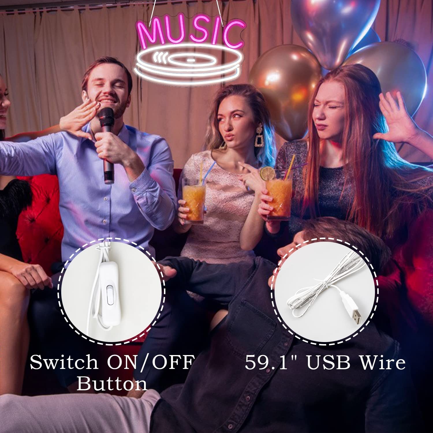 Music Record Neon Sign Pink White Led Neon Light Signs for Wall Decor Usb Lig…