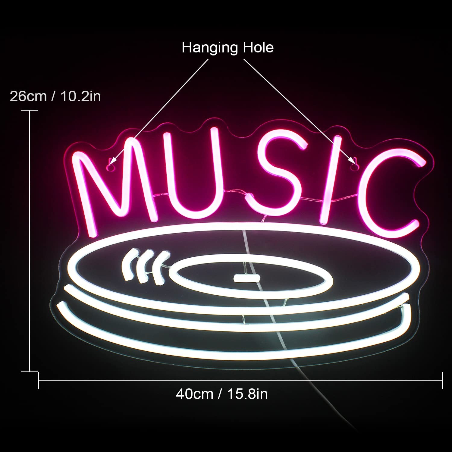 Music Record Neon Sign Pink White Led Neon Light Signs for Wall Decor Usb Lig…