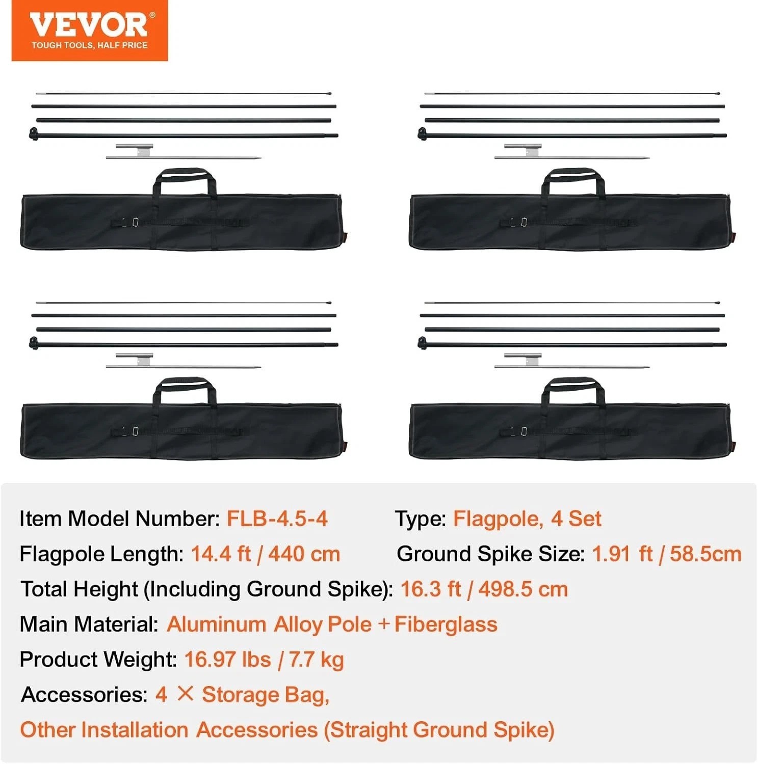 Heavy Duty 16.3 Ft Swooper Flag Pole Kit 4 Pack – Durable Aluminum/Fiberglass…