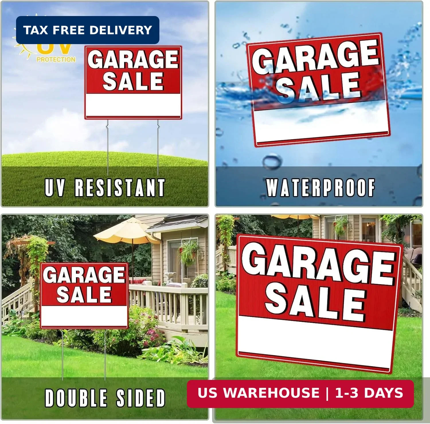 Garage Sale Kit (10 Pcs), 5 Pack Garage Sale Signs with Metal Stakes, 5 Pack Yar