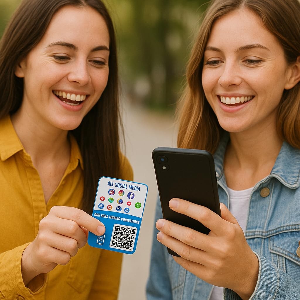 Social Media Networking & Review Hub Cards – 4-Pack NFC + QR Code Tags for Bu…