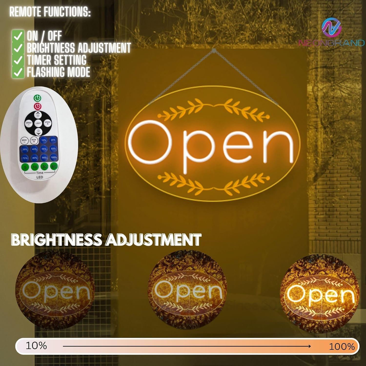 Bright LED Open Sign for Business – Vintage Style 24×15.5&Prime; with Remote