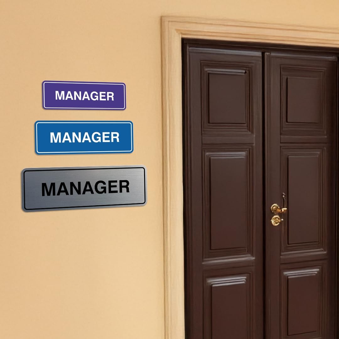 Standard Manager Door/Wall Sign Silver Large Business Office Plaque Decor