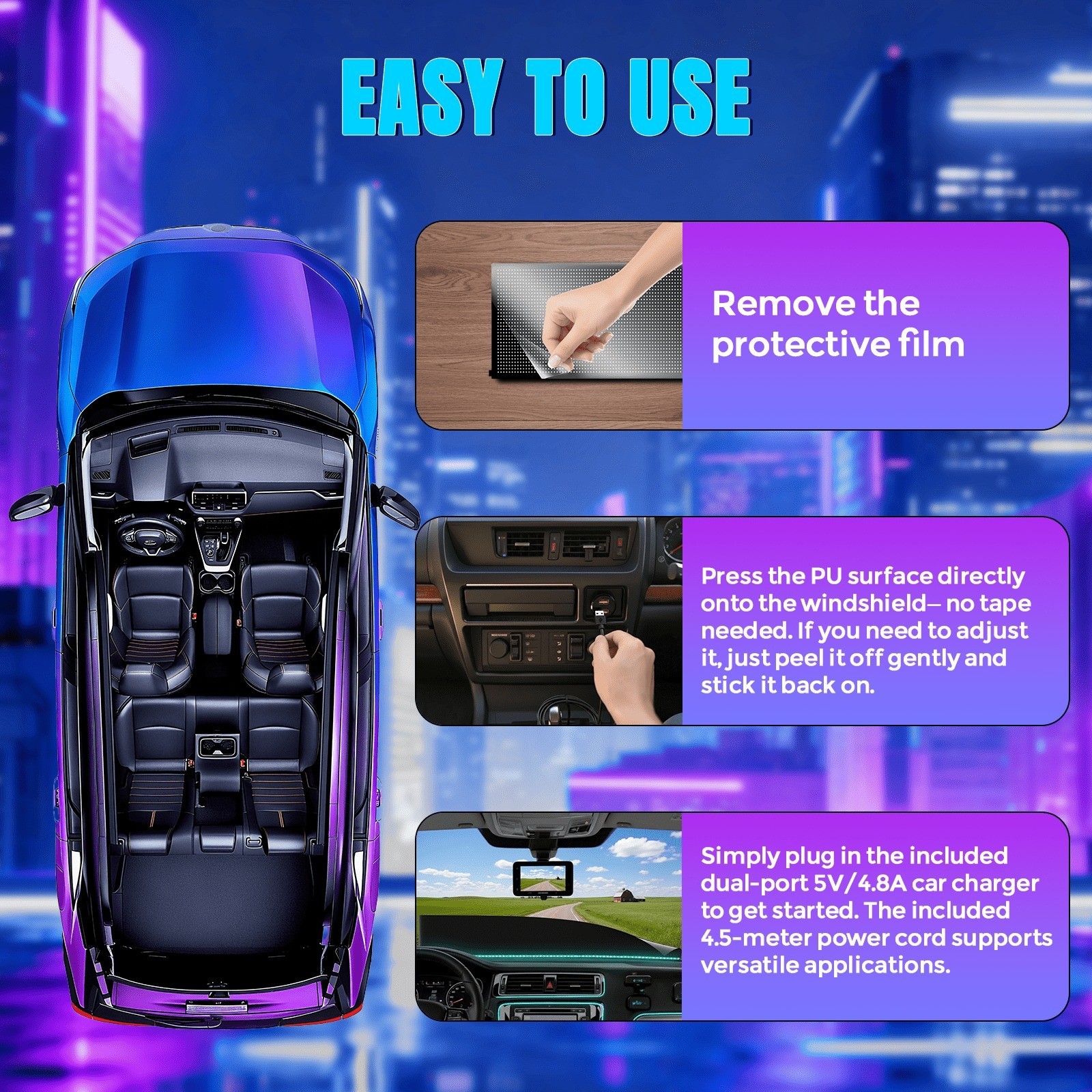Programmable LED Car Sign Bluetooth APP Control Scrolling Display For Car Decor