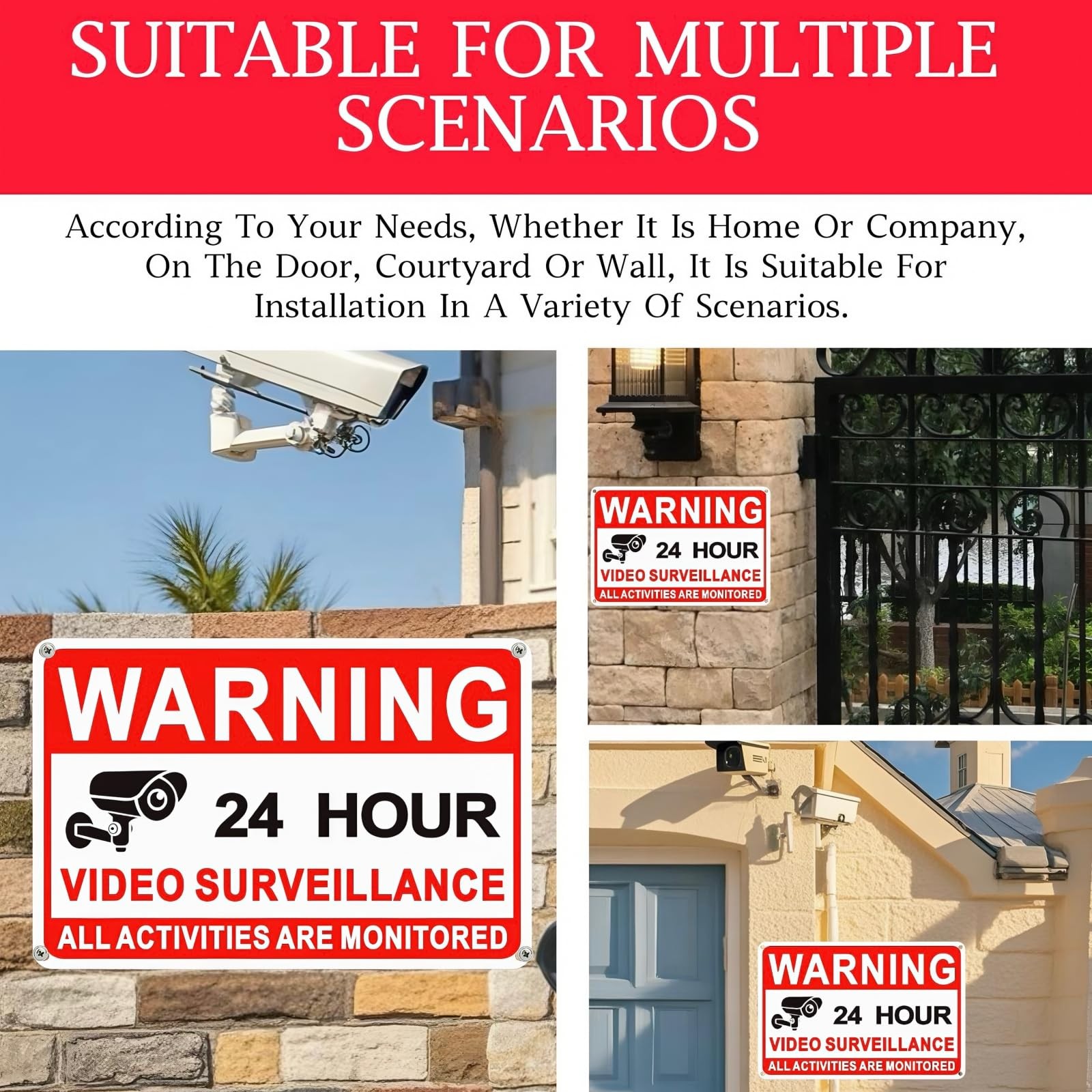 4 Pack Large Warning Security Cameras In Use Metal Sign for House Business