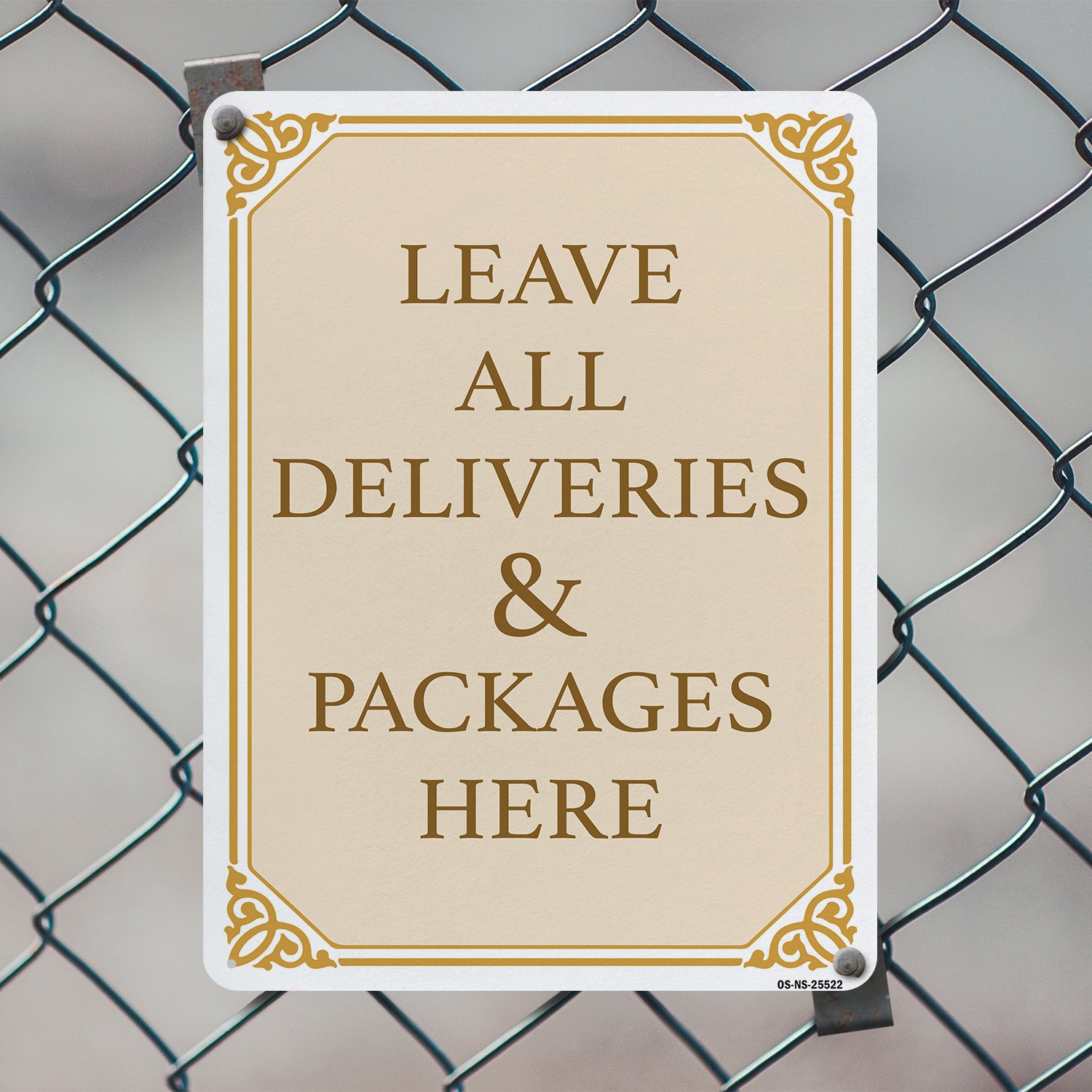 Leave All Deliveries & Packages Here Fancy Public Safety Sign, Decal 5/10 Pack