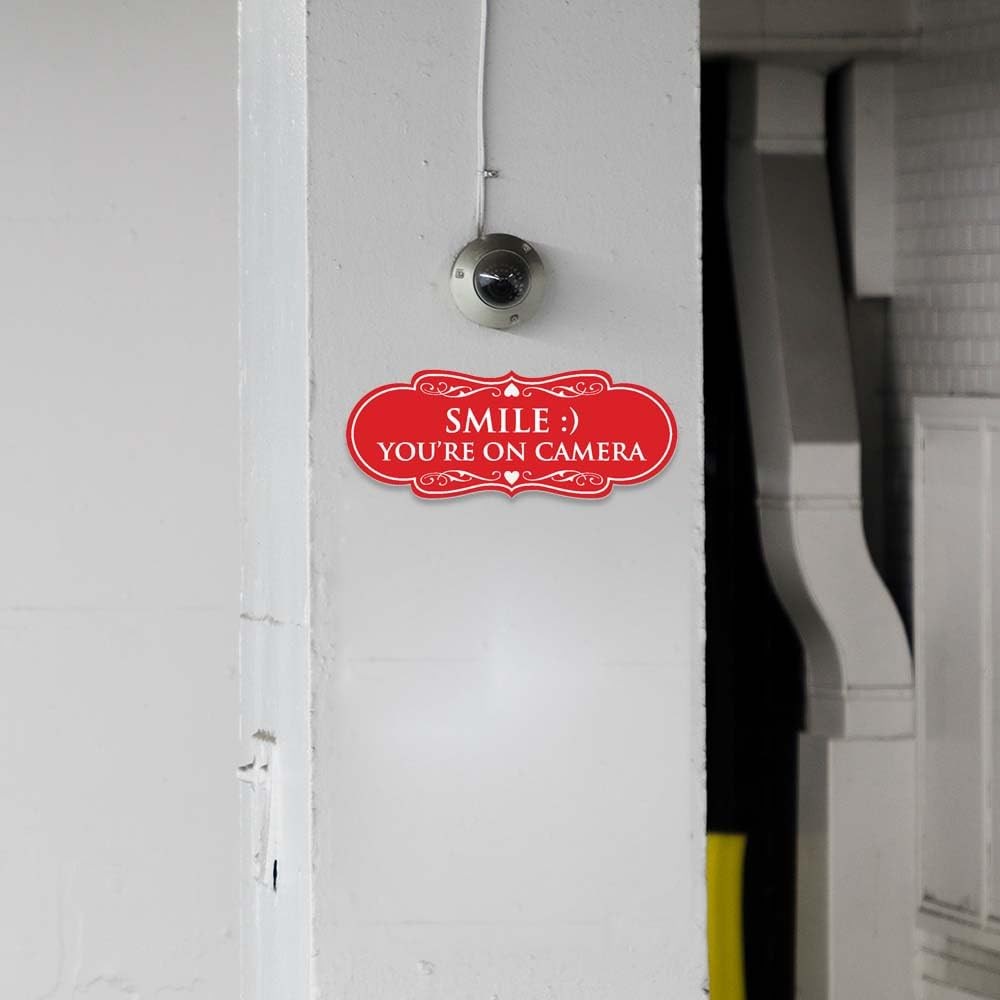 Designer Smile You Are On Camera Sign Wall Door Black Gold Medium Size Set