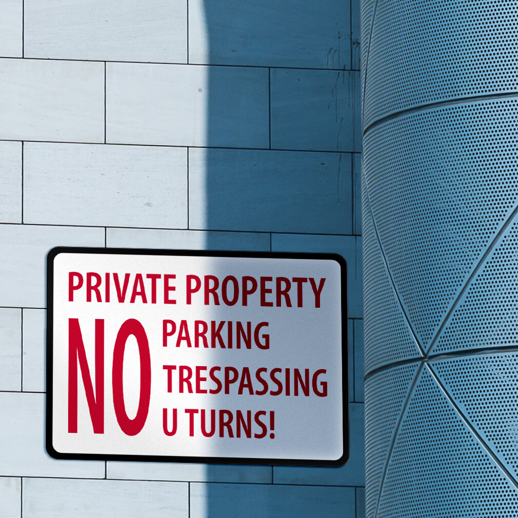 Aluminum Horizontal Metal Sign Private Property No Parking Trespassing U Turns!