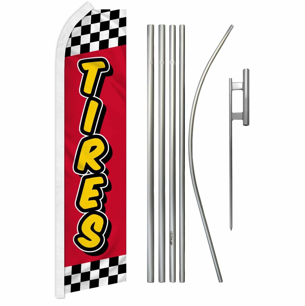 « TIRES » Advertising Super Flag & Pole Kit tire car auto