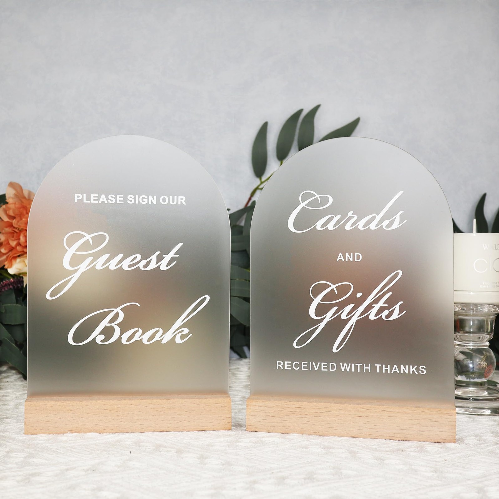 10-Pack 5×7 Frosted Blank Arch Acrylic Signs, Wooden Stands, DIY, Table, Decor