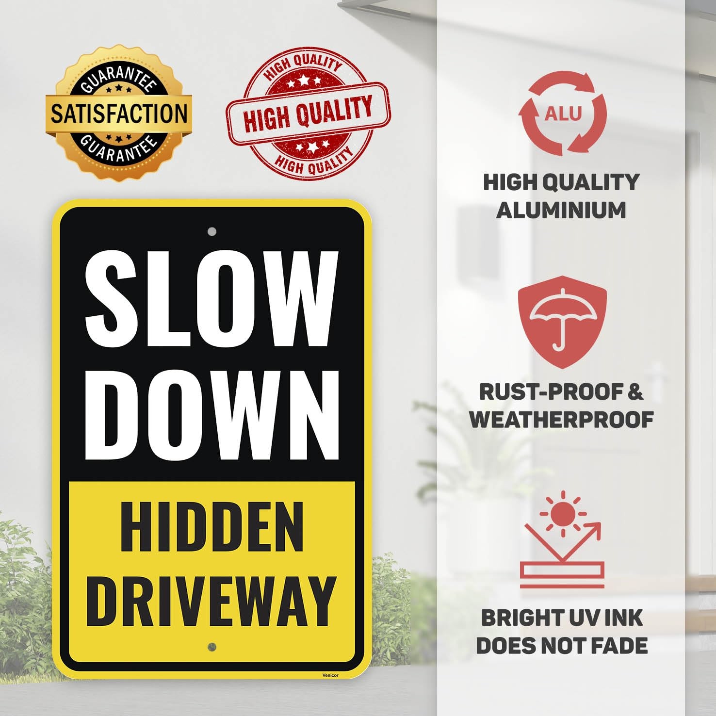 1 PCS Reflective Hidden Driveway Slow Sign 18×12 Inch Rust Free Aluminum