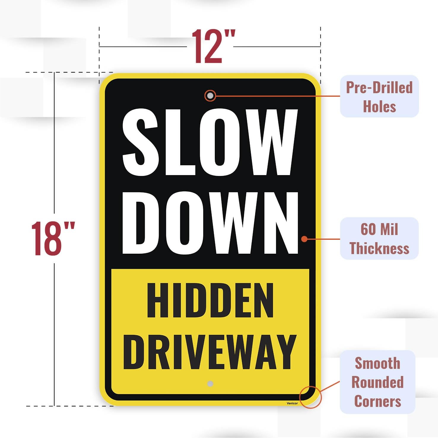 1 PCS Reflective Hidden Driveway Slow Sign 18×12 Inch Rust Free Aluminum