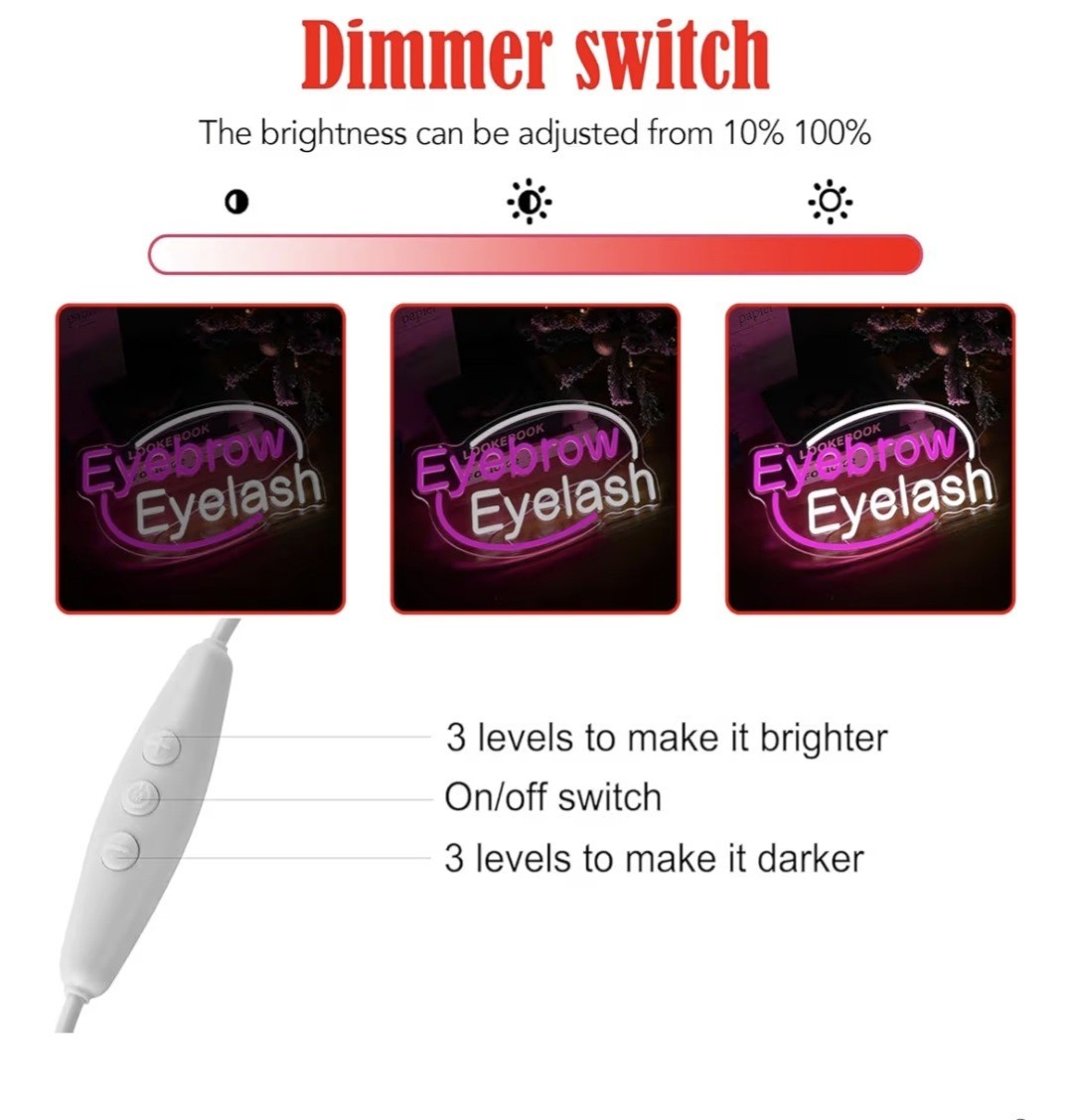 LED Dimmable Pink Acrylic Neon Graphic Sign Eyebrow Eyelash Beauty/Spa