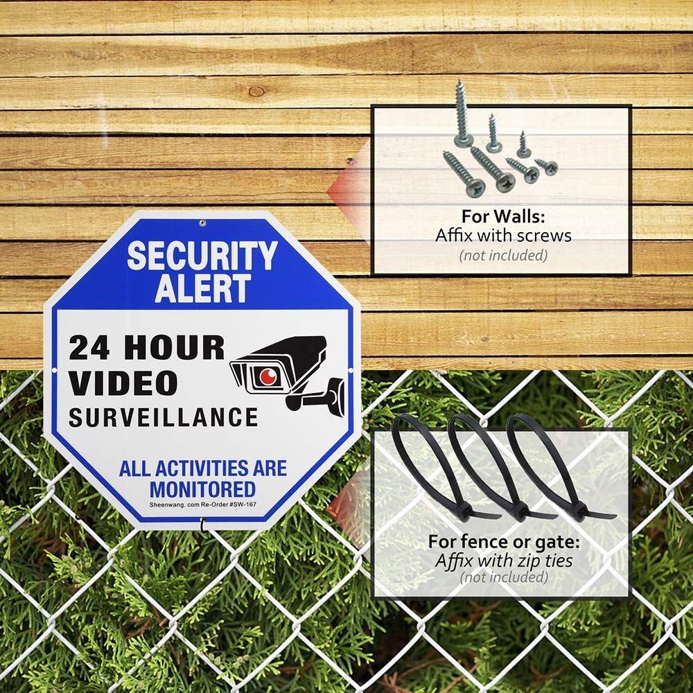 2-Pack Security Camera Signs, Outdoor Video Surveillance Signs Printed, 10 x 10