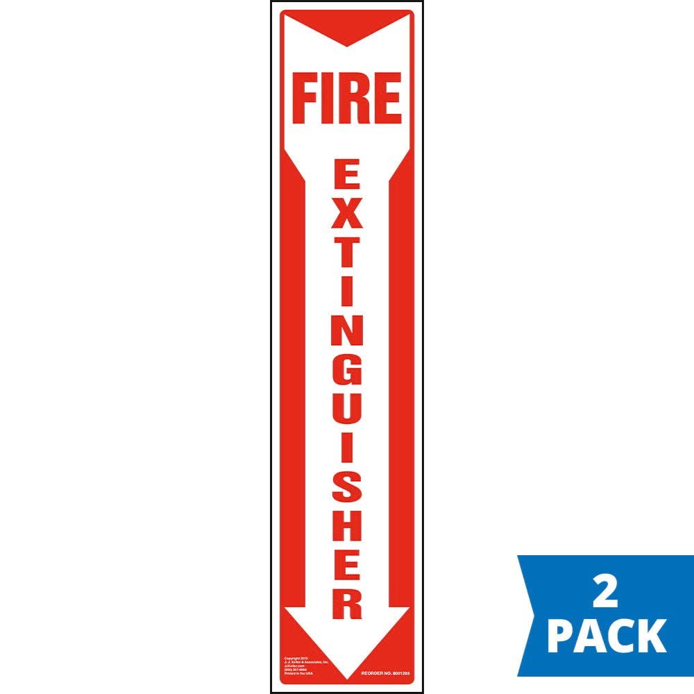 2 PCS Fire Extinguisher Sign Vertical Red White Down Arrow 4×18 Inch Vinyl
