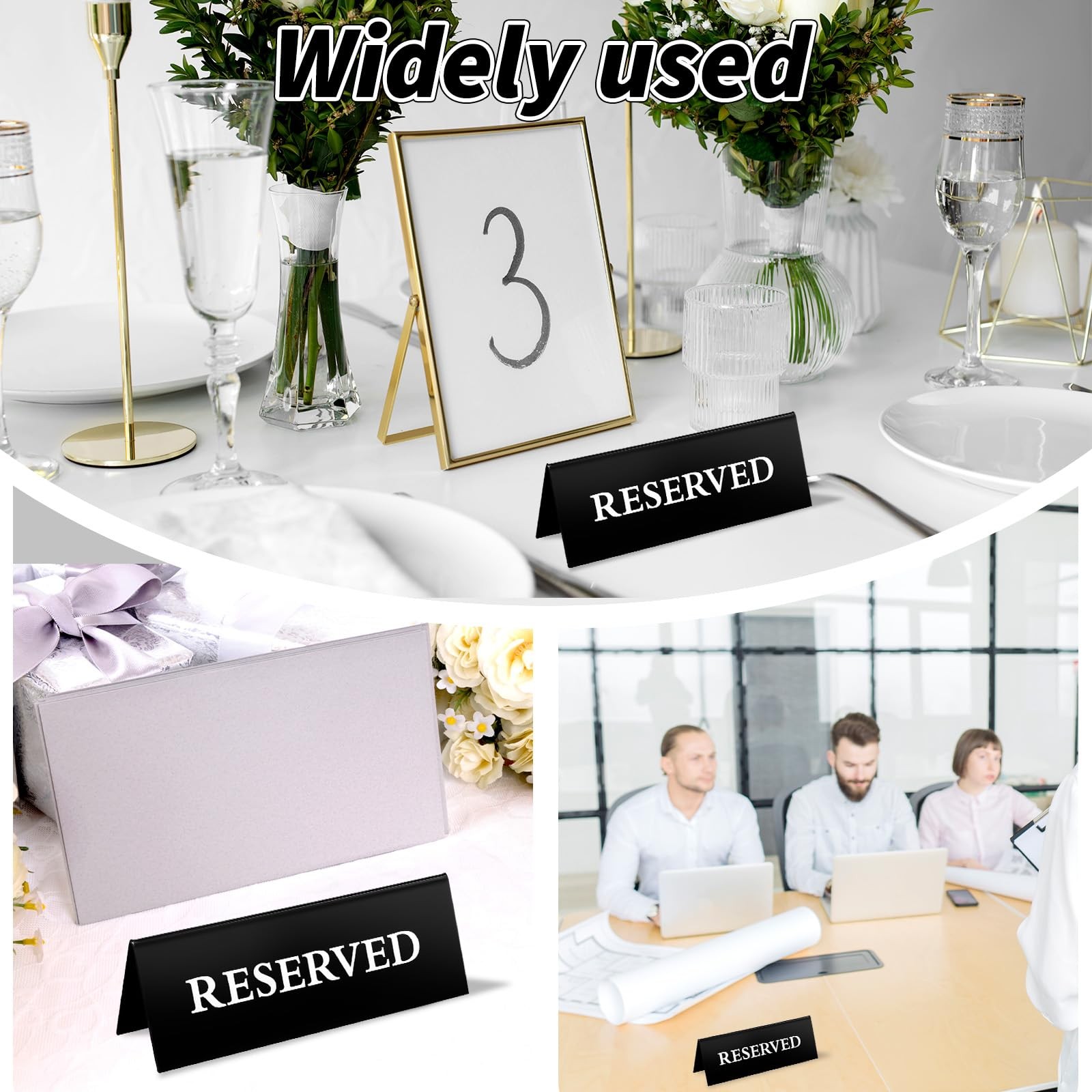 20 PCS Reserved Table Signs 6×2 Inches Black Acrylic Double Sided Seating