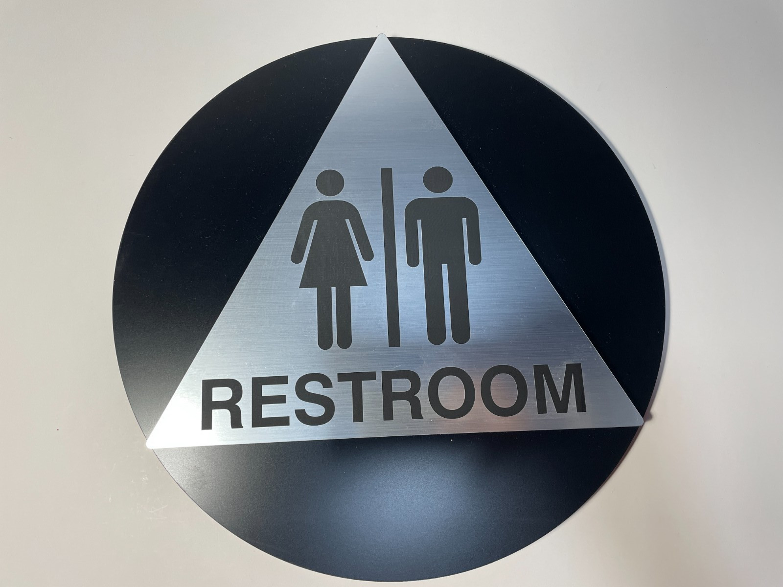NEW ADHESIVE UNISEX RESTROOM SIGN ROUND 12&Prime; DIAMETER WEIGHS 1.5-2 LBS DURABLE