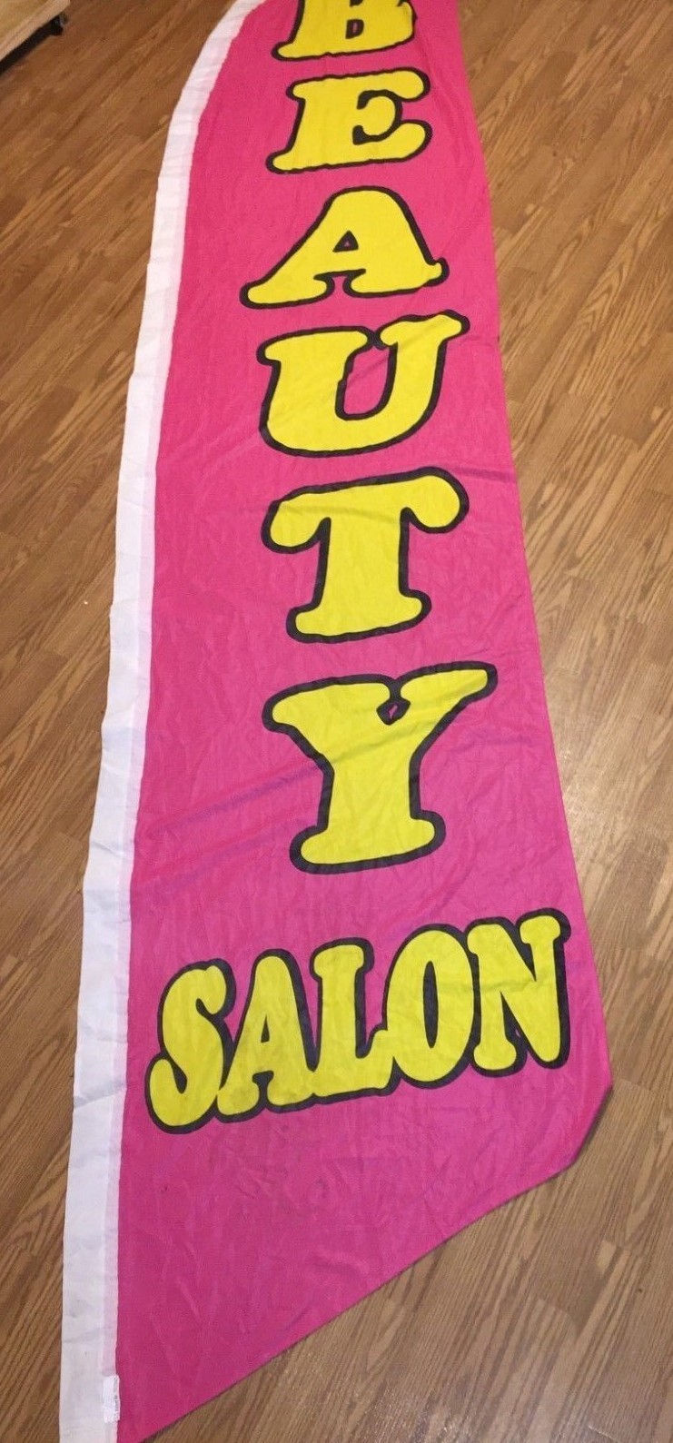 Huge Beauty Salon Banner Only 11 ft x 2 1/2 ft Pink Yellow White Nylon Vertical