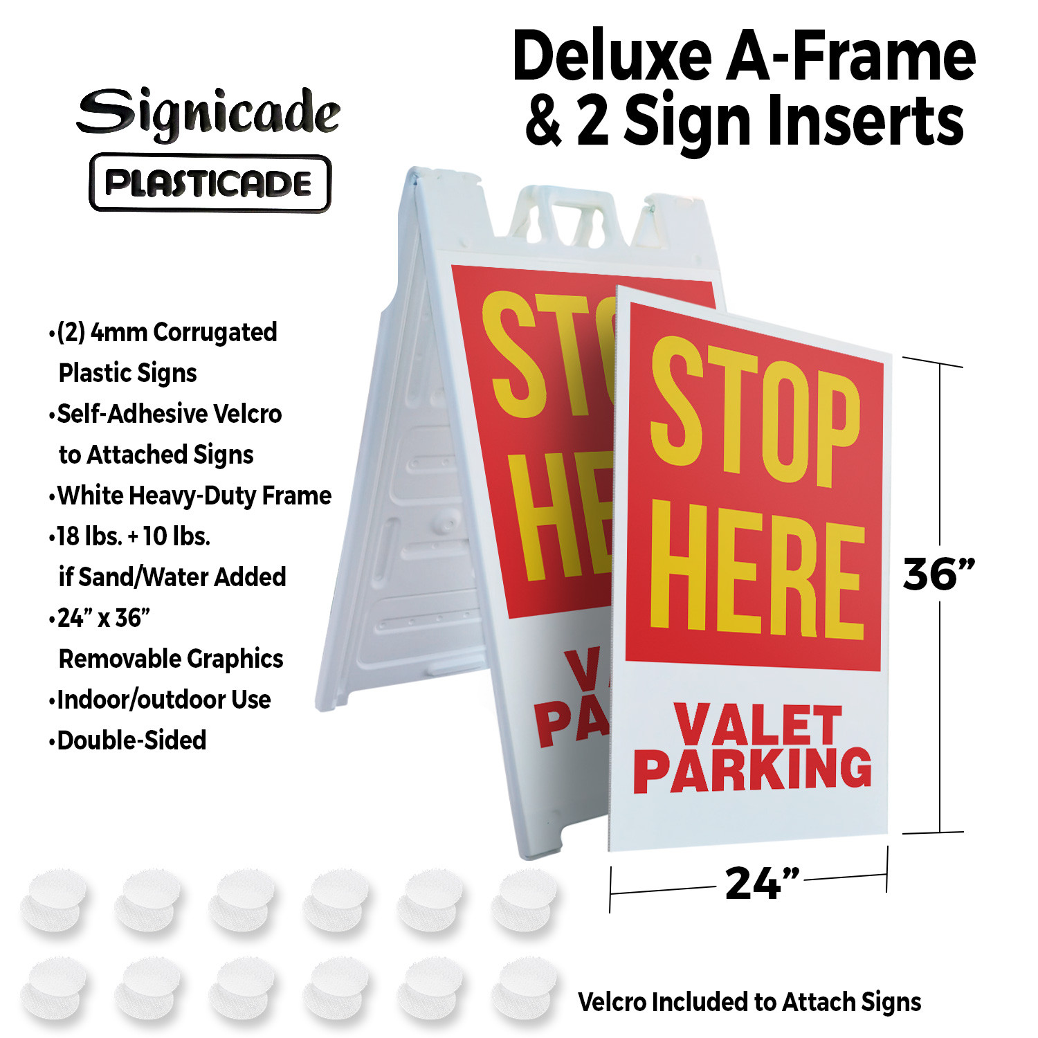 Stop Here Valet Parking Heavy Duty A-Frame Sidewalk Sign Traffic Control Clear