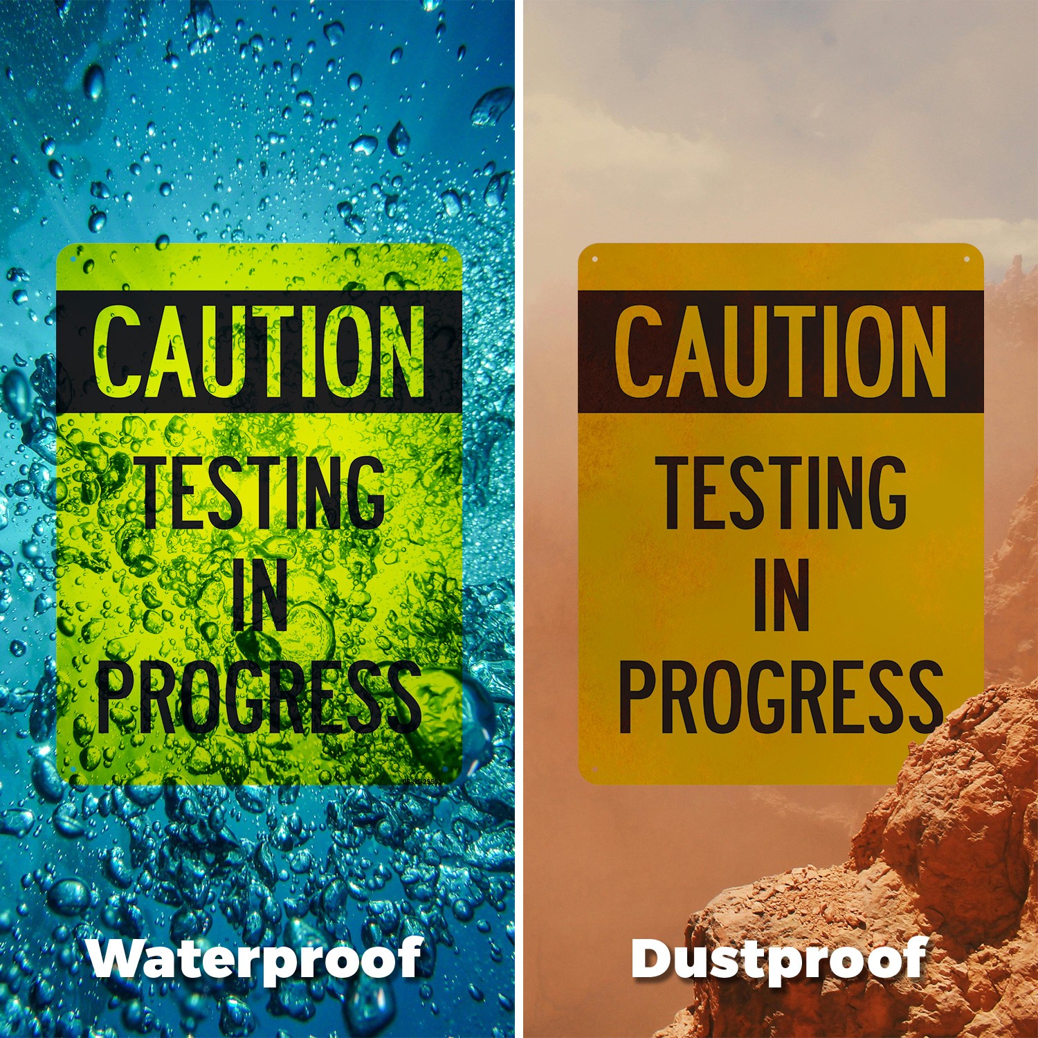 Caution Testing In Progress Public Safety Sign Metal Plastic, Decal 5 or 10 Pack