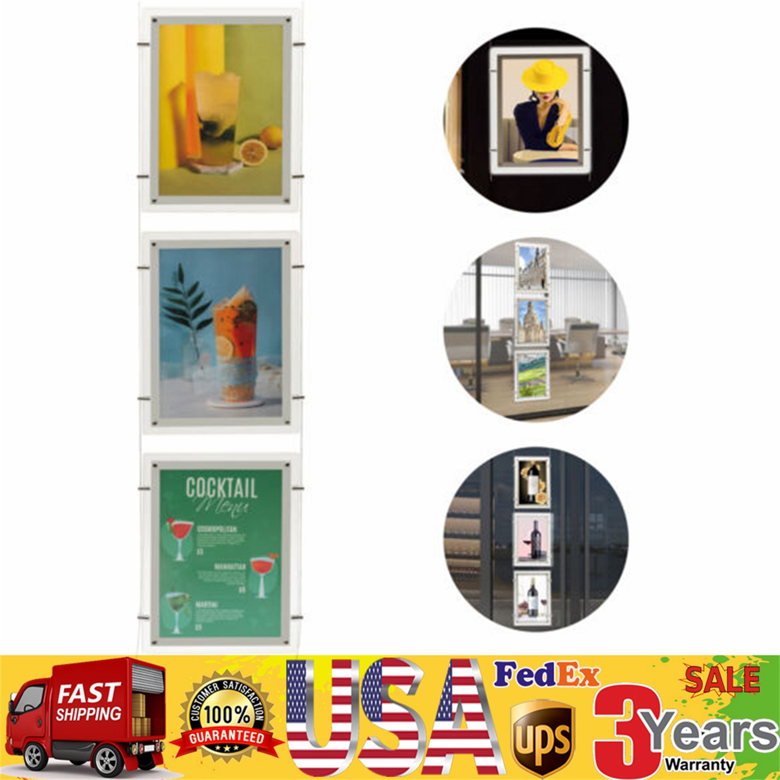 3x A3 Real Estate Window Hanging Led Backlit Picture Frame Display Sign Holder~