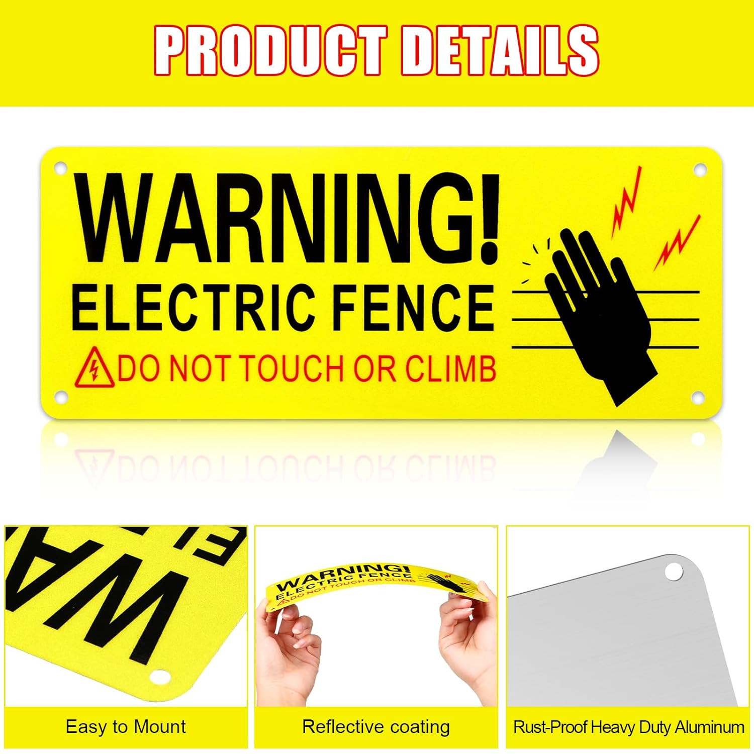 8 Pack Metal Electric Fence Warning Signs 10 X 4 Inches Reflective