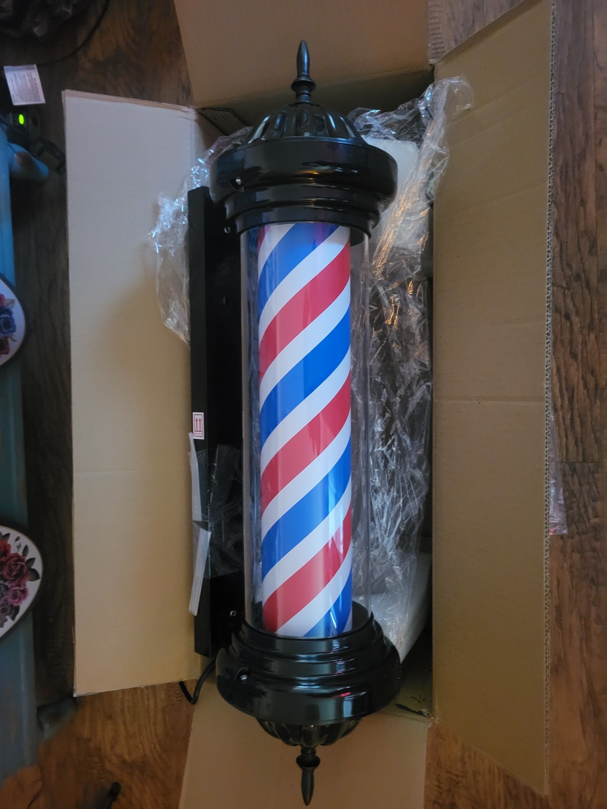 LARGE 30&Prime; TALL LED BARBERSHOP POLE ROTATING WALL SIGN LIGHT DECOR – NEW