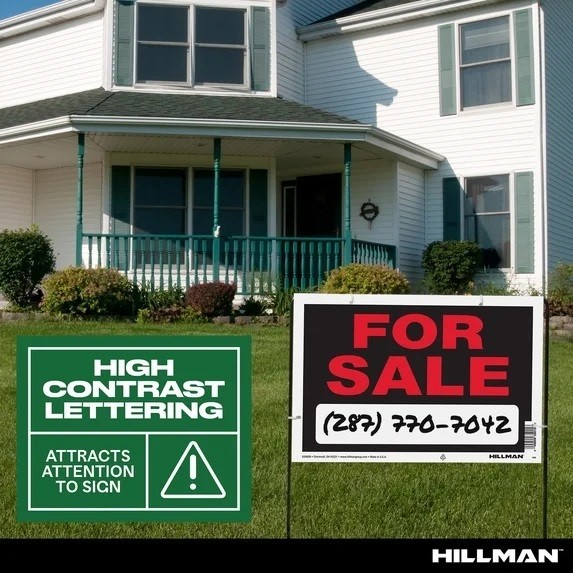 (2 pack) Hillman For Sale Sign, Garage Sale Sign, Black and Red, Plastic, 8&Prime;x12&Prime;
