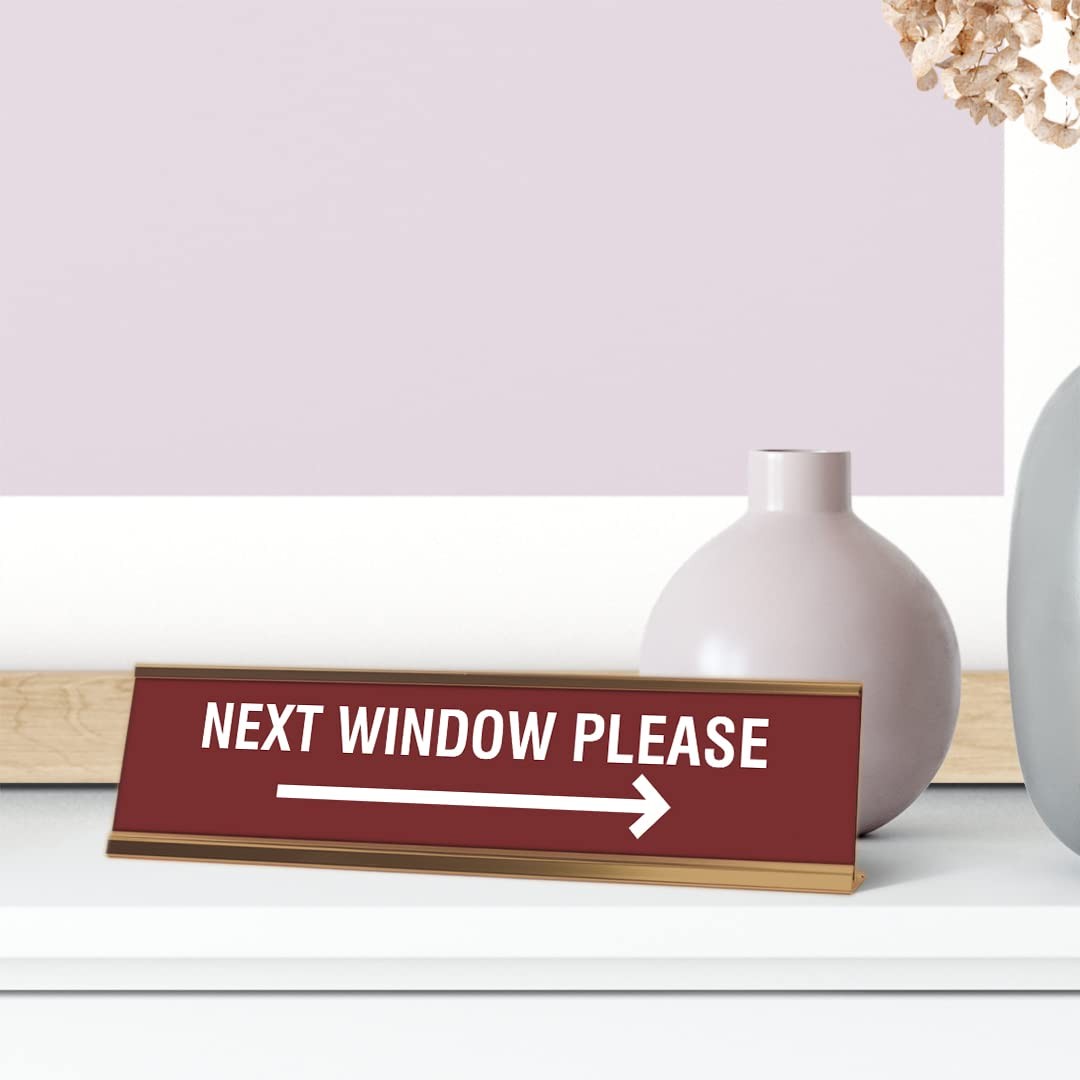 2×8 Next Window Please Right Arrow Desk Sign, RoseGold Frame, Business