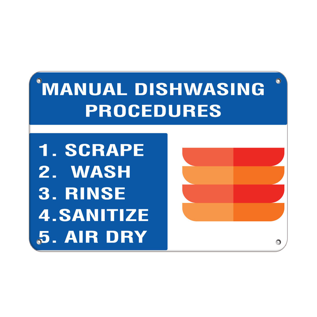 Horizontal Metal Sign Multiple Sizes Dishwashing Scrape, Wash, Rinse, Sanitize
