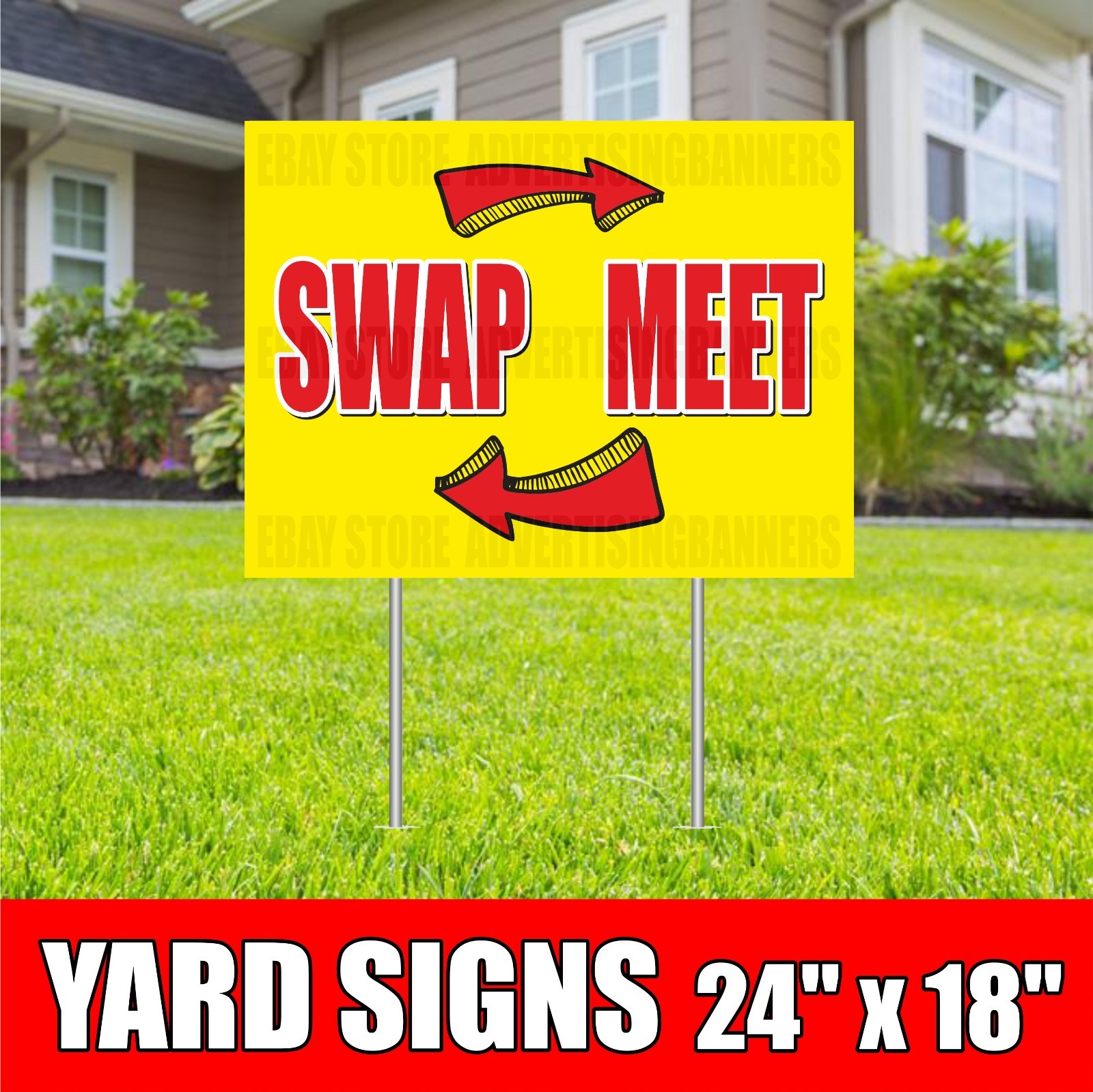 SWAP MEET Yard Sign with H-Stakes Sign Flea Market Antique Outdoor Mall Bazaar