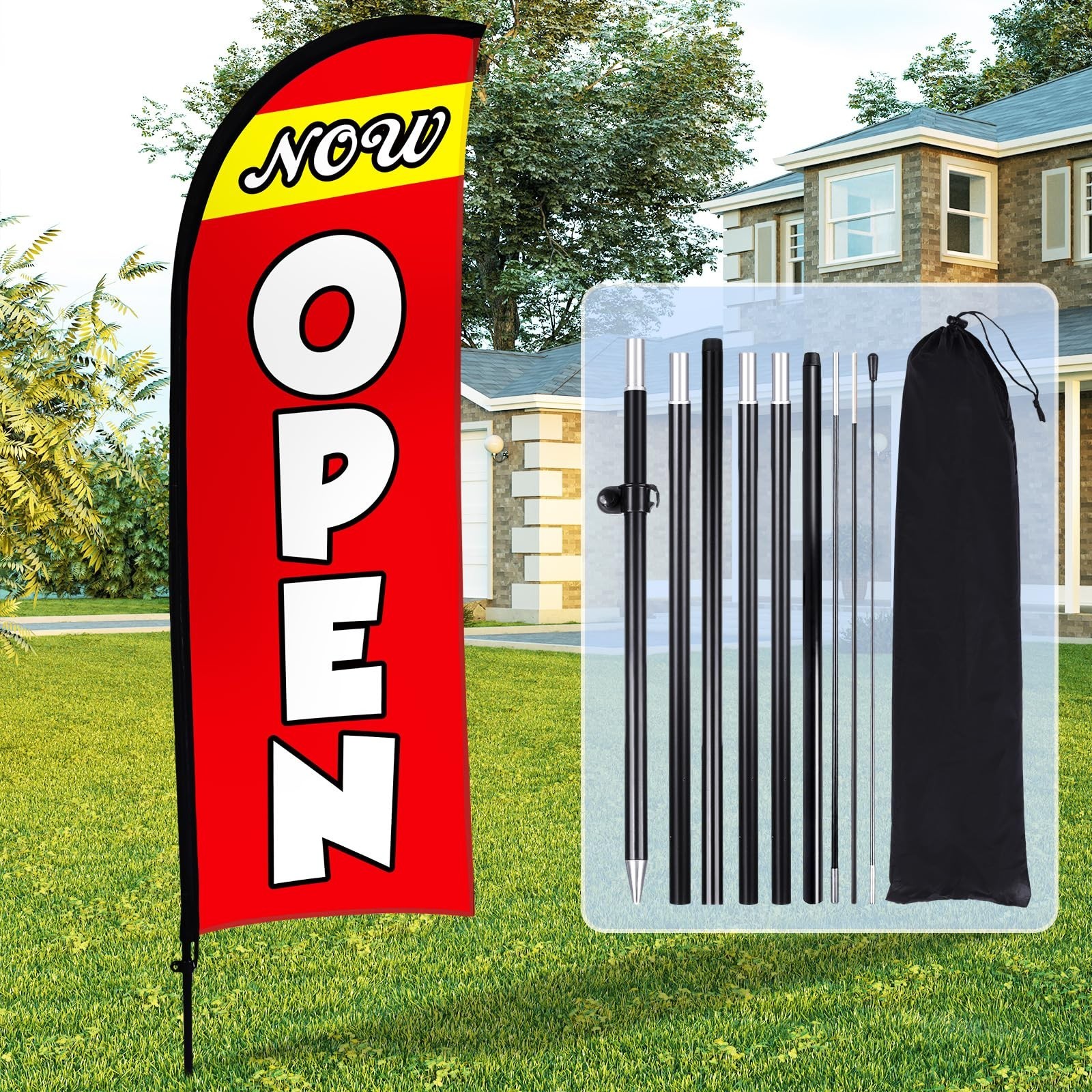 11ft Open Flag Banner for Business Advertising – Feather Flag with Pole & Stake,