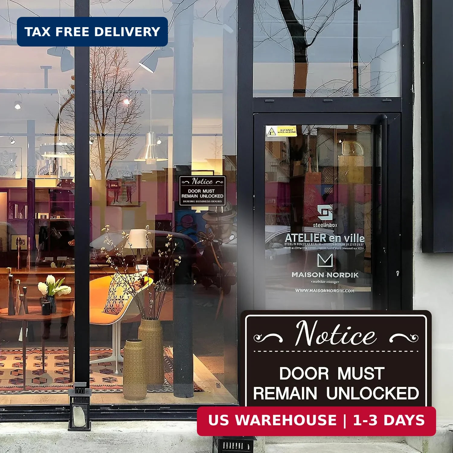 2PCS Door Must Remain Unlocked During Business Hours Sticker Sign，Self-Adhesive