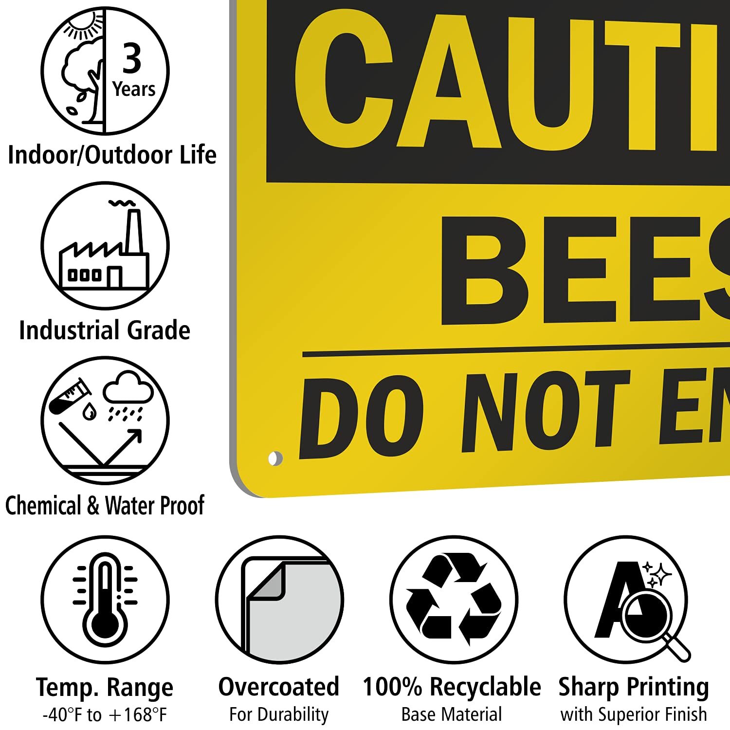 7 x 10 inch “Caution – Bees Do Not Enter” OSHA Sign with Pre-Cleared Holes Di…