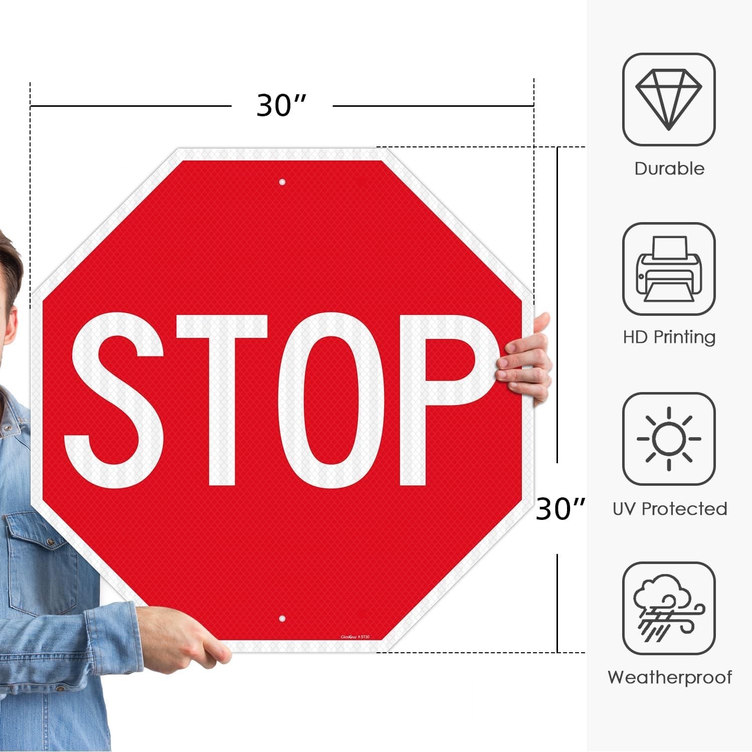 GicnKeuz Stop Signs Traffic Signs 30 x 30 Inches, High Intensity – Engineer Grad