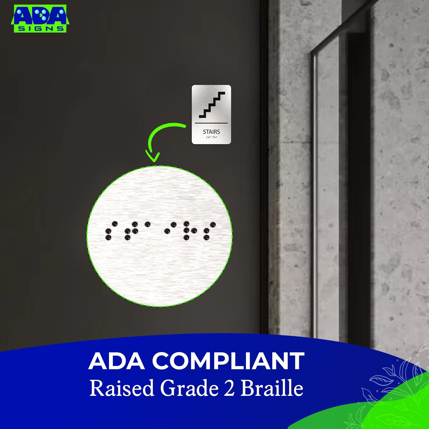 ADASigns Stairs Sign 6×9 Inch Brushed Aluminum Grade 2 Braille ADA Compliant