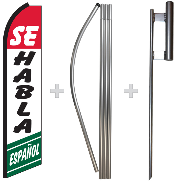 Se Habla Espanol 15&prime; Tall Swooper Flag & Pole Kit Feather Super Bow Banner