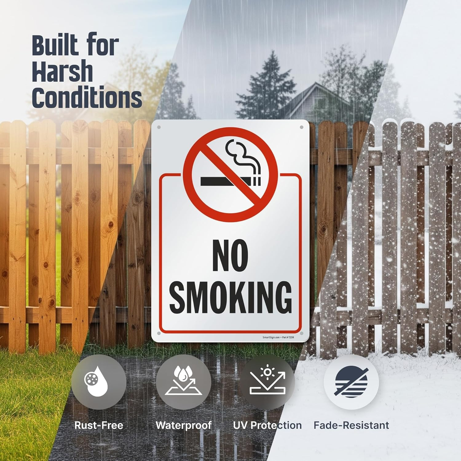 14 x 10 inch “No Smoking” Metal Sign with Symbol, Screen Printed, 40 mil Laminat