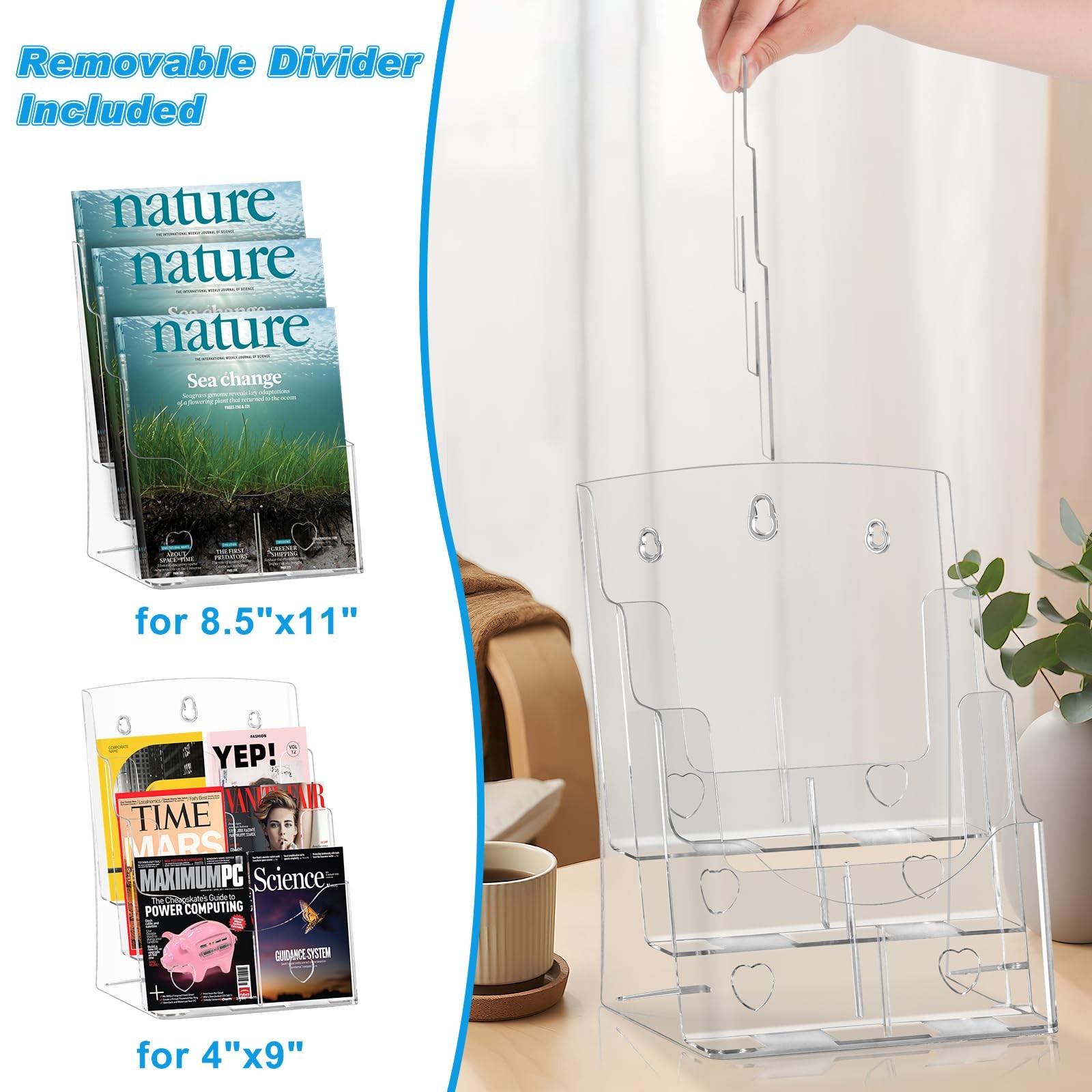 xydstay Acrylic Brochure Holder 8.5×11 Inches, 3 Tier Clear Display
