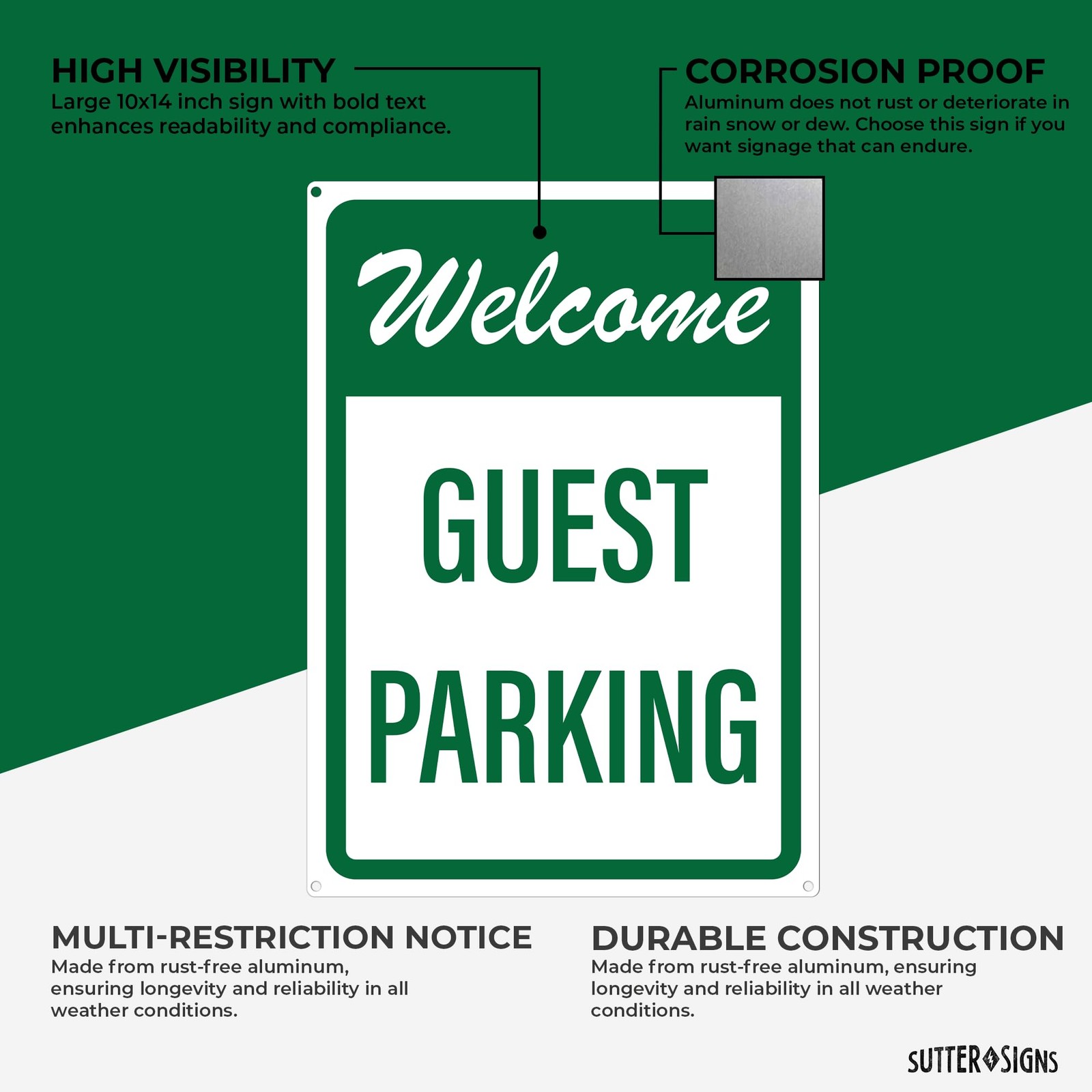 10×14 Inch Welcome Guest Visitor Parking Sign Rust Free Aluminum Outside