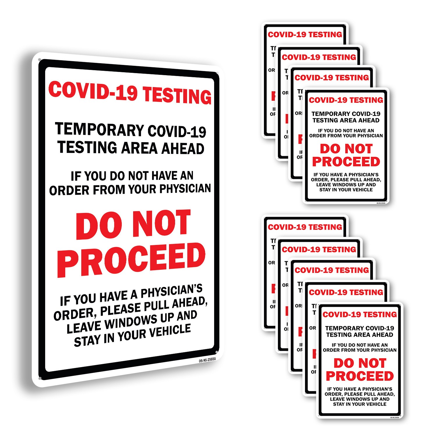COVID-19 Testing Area Ahead Do Not Proceed Public Safety Sign, Decal 5/10 Pack