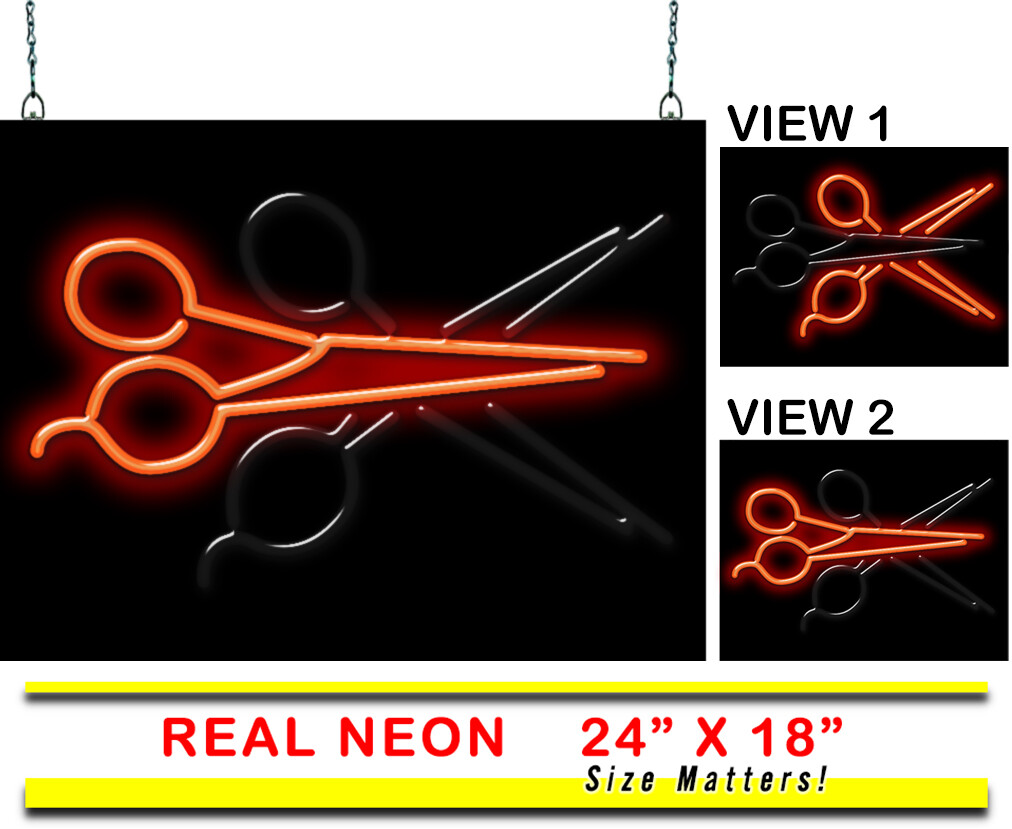 Scissors Neon Sign – Open & Close Animation – Large 24&Prime; x 18&Prime; – Bright Red Neon