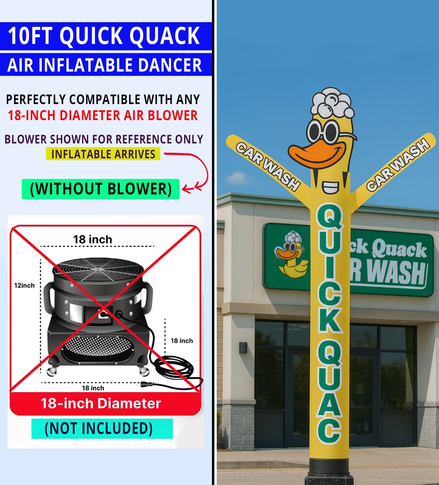 10ft Quick Quack Car Wash Air Inflatable Dancer Tubeman (Blower Sold Separately)
