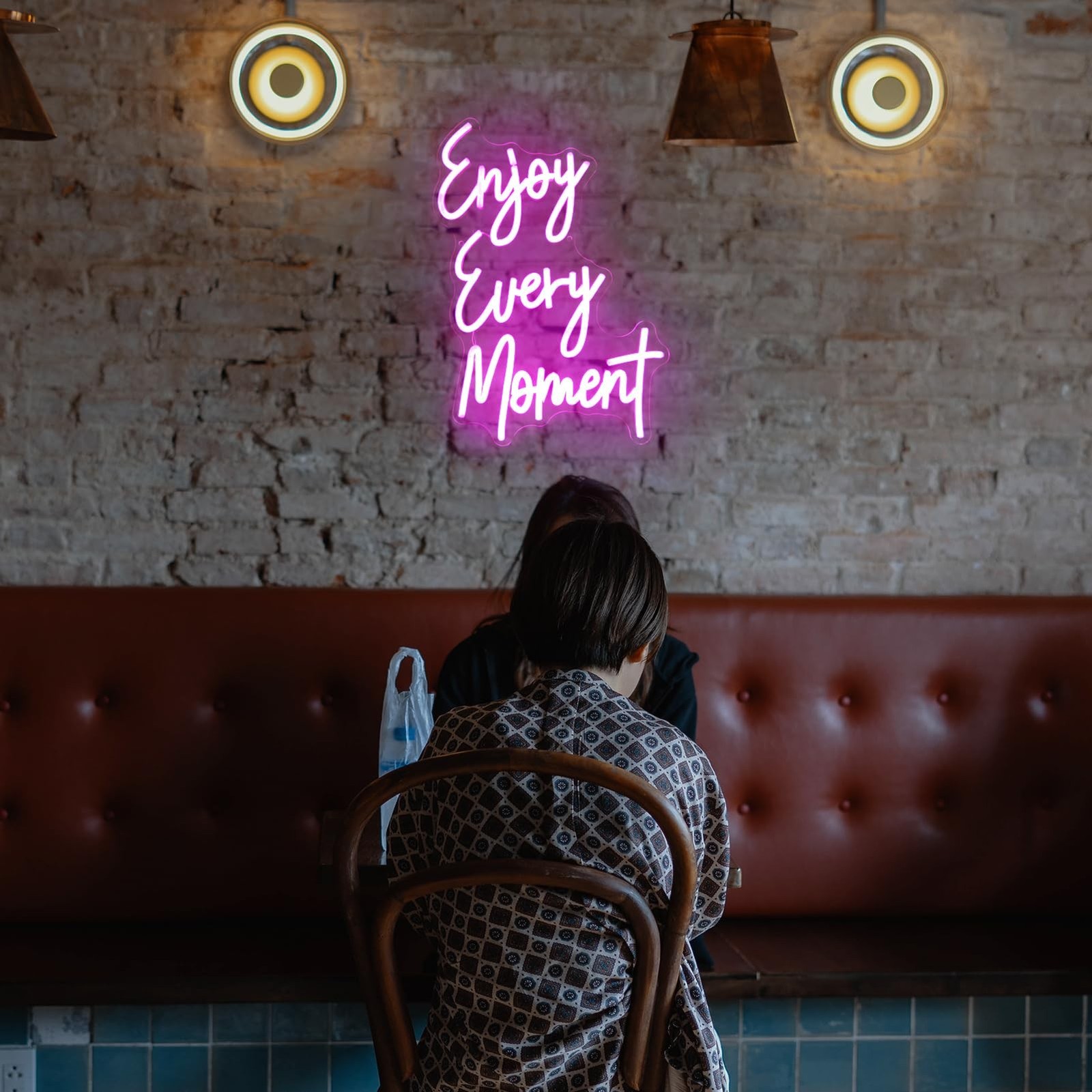 Enjoy Every Moment Neon Sign Pink Letter LED Sign Words Neon Light Up Sign En…