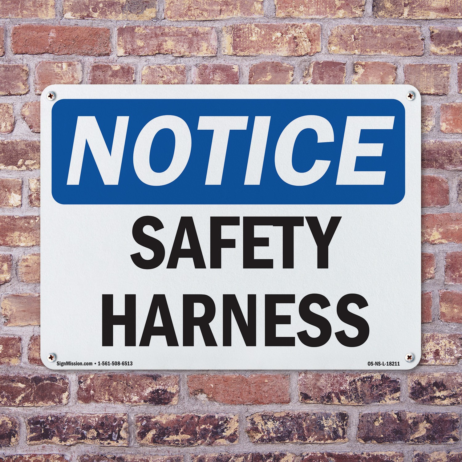 Safety Harness OSHA Notice Sign Metal, Plastic, Or Decal – 5 or 10 Pack
